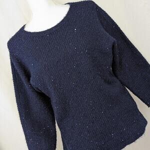 CHICO'S! MIDNIGHT BLUE TWINKLING METALLIC LIGHTWEIGHT SWEATER! SZ 4/6